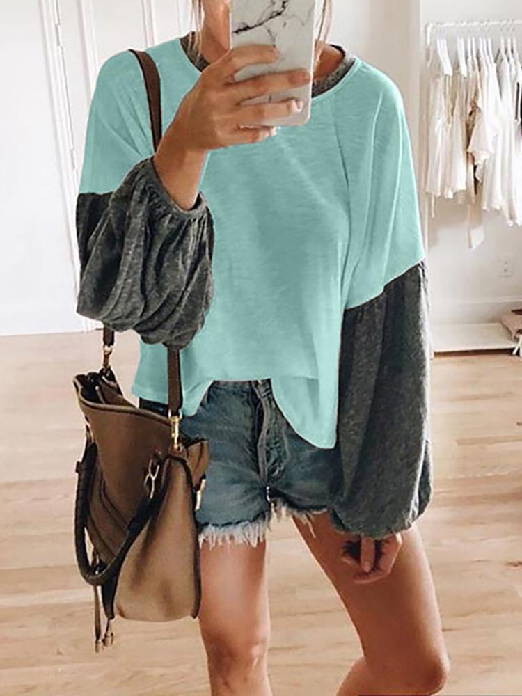

Lantern Sleeve Colorblock Panel Top, Blue