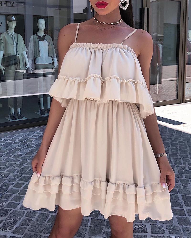 

Ruched Frill Hem Ruffles Skater Dress, Apricot