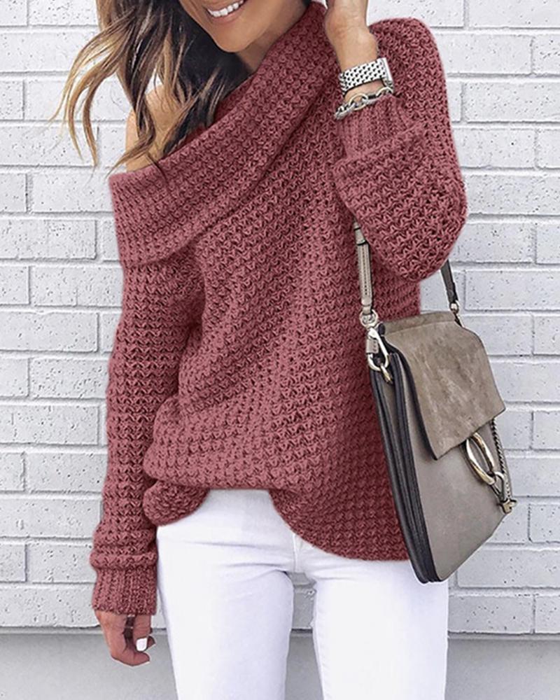 

Solid Long Sleeve Loose Knitted Sweaters, Red