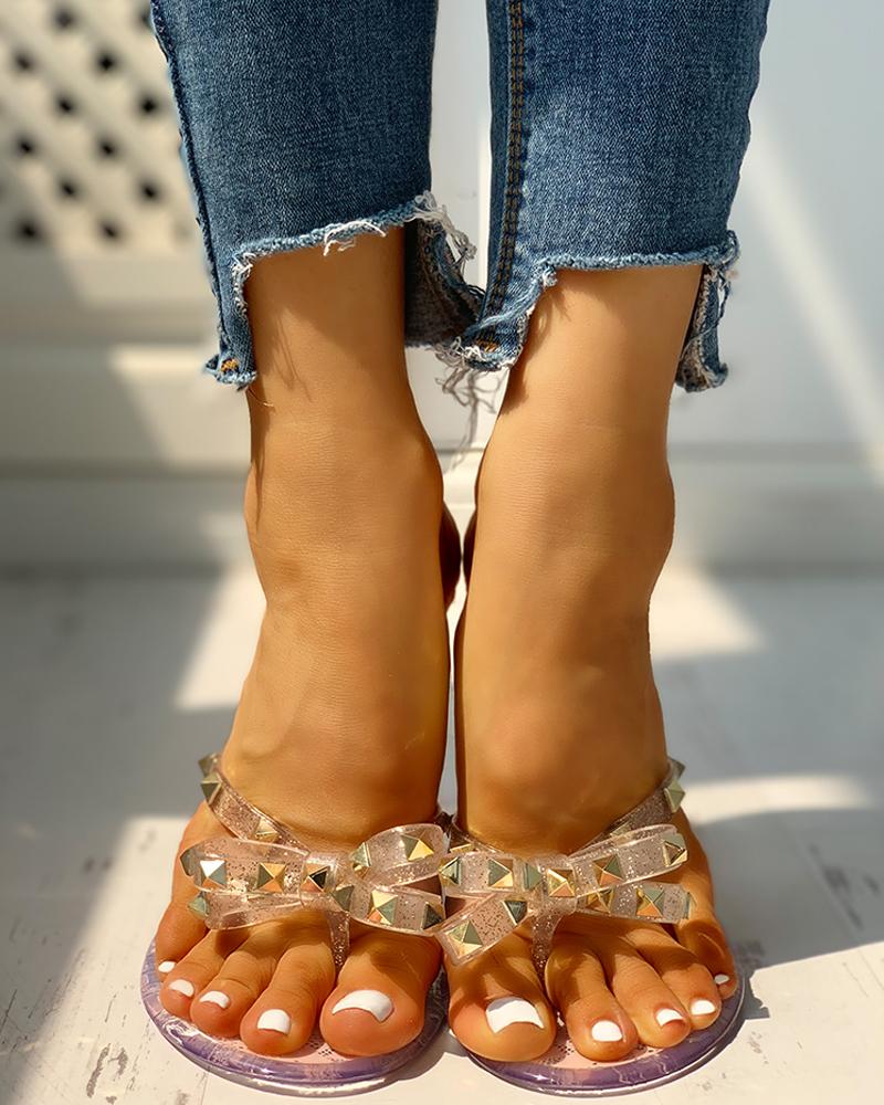 

Transparent Rivet Bowknot Detail Slipper Sandal, Pink