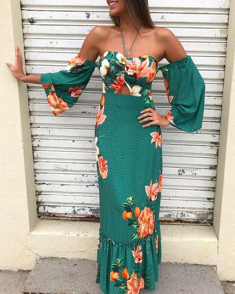 

Halterneck Floral Print Maxi Dress