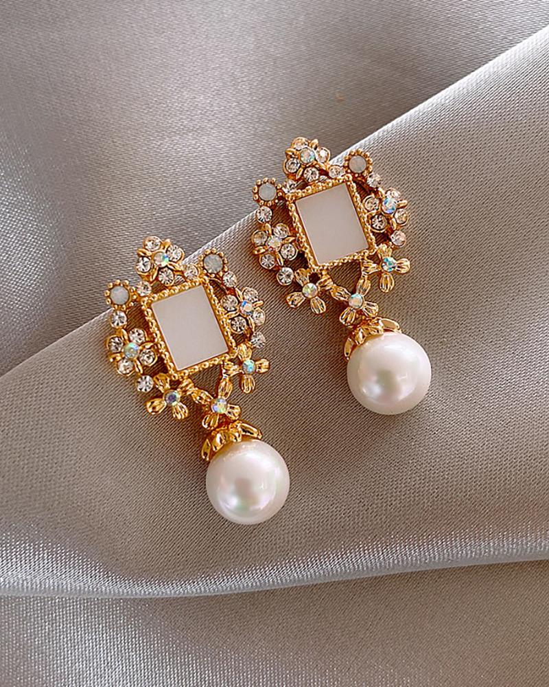 

Geo Pattern Studded Beaded Drop Earrings, Gold