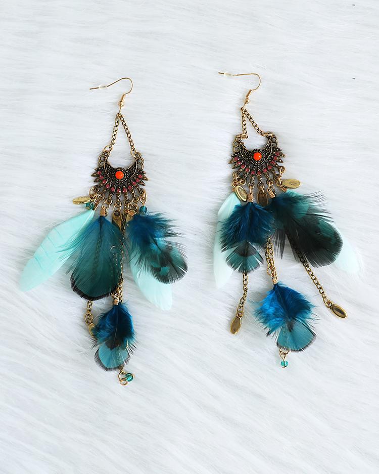 

Feather Long Tassel Bohemian Jewelry Earrings, Blue