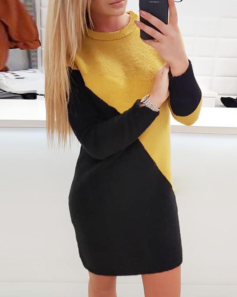 

Two Tone Cut And Sew Sweater Dress, Black