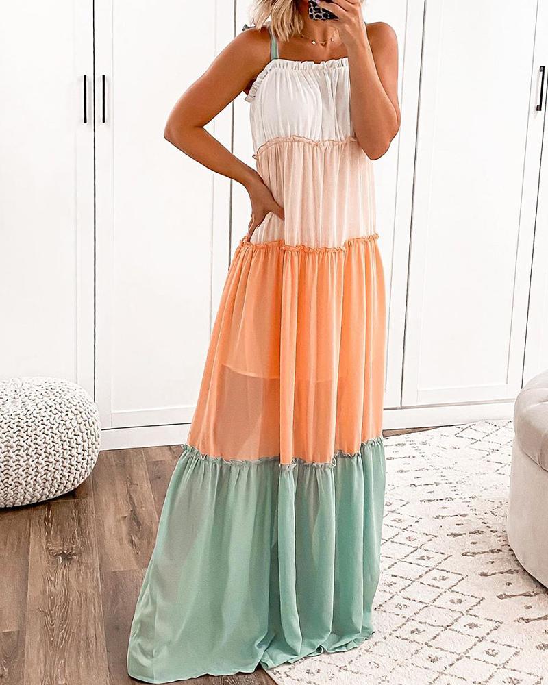 

Tiered Color Block Maxi Dress, Multicolor
