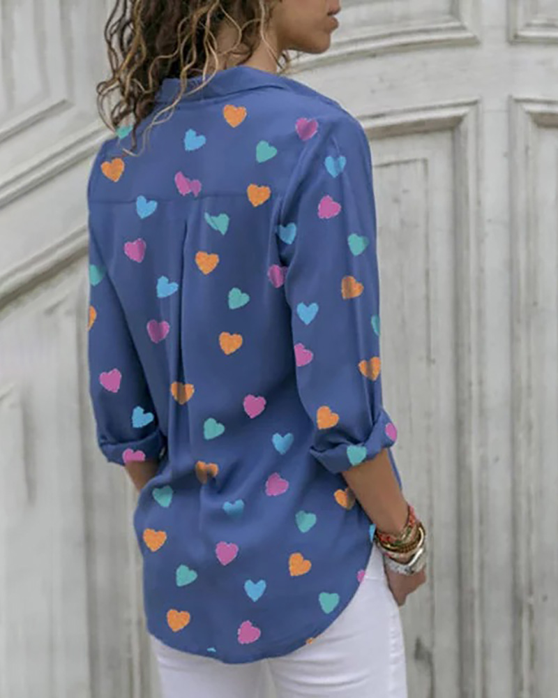 

Love Print Long Sleeve Shirt, Blue
