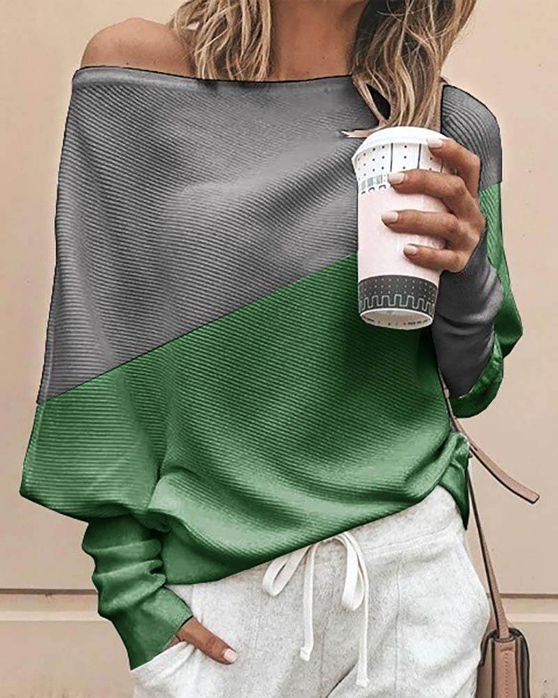 

Batwing Sleeve Colorblock Casual Blouse, Green