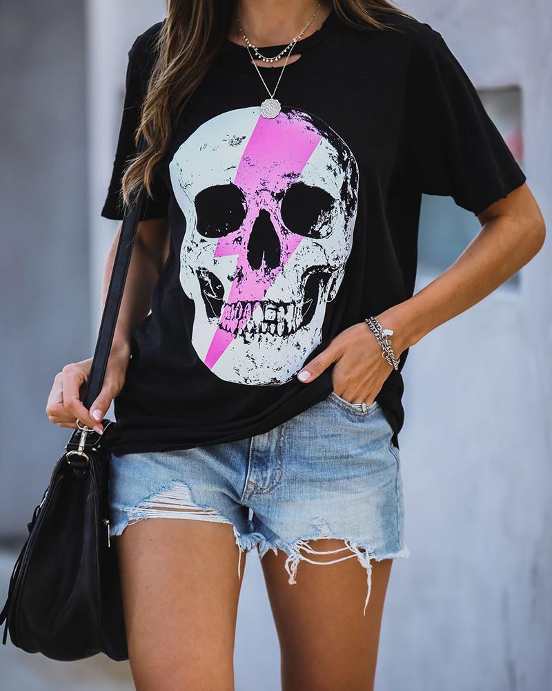 

Skull & Lightning Bolt Loose Fit T-Shirt, Black