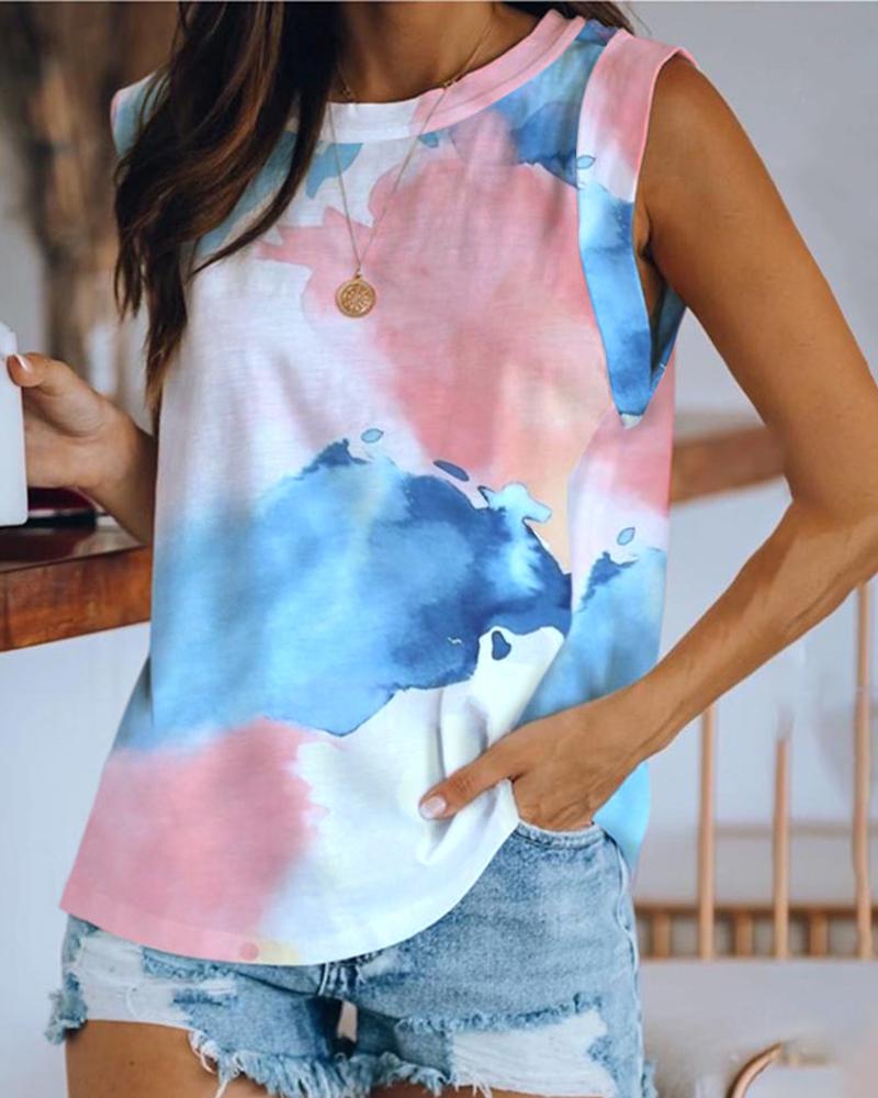 

Tie Dye Print Sleeveless Casual Top, Multicolor