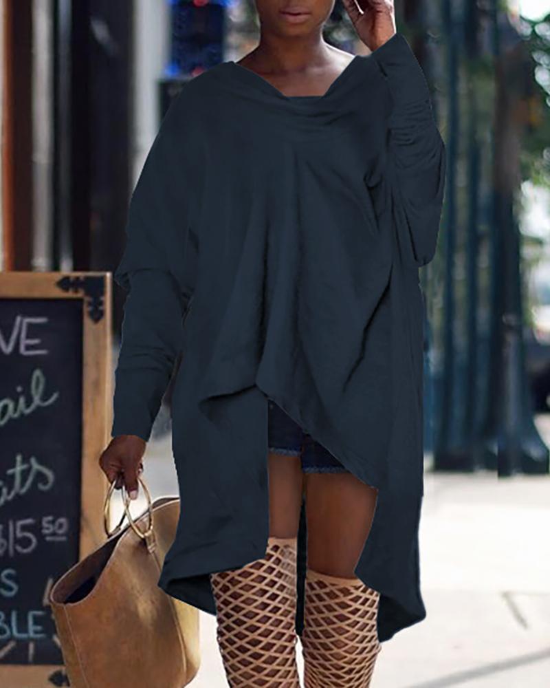 

Long Sleeve Solid Color Irregular Dress, Gray
