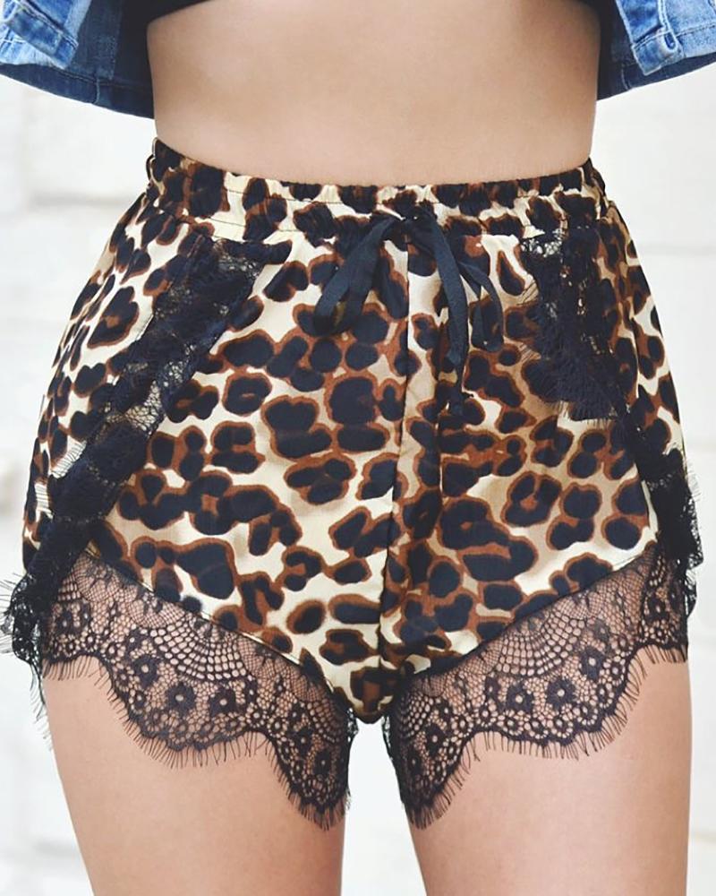 

High-Rise Cheetah Print Eyelash Lace Shorts, Leopard
