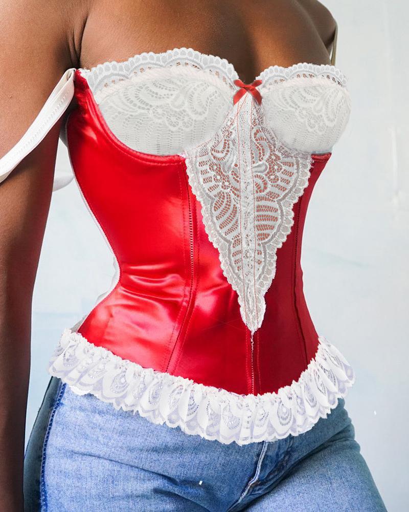 

Crochet Lace PU Leather Top, Red