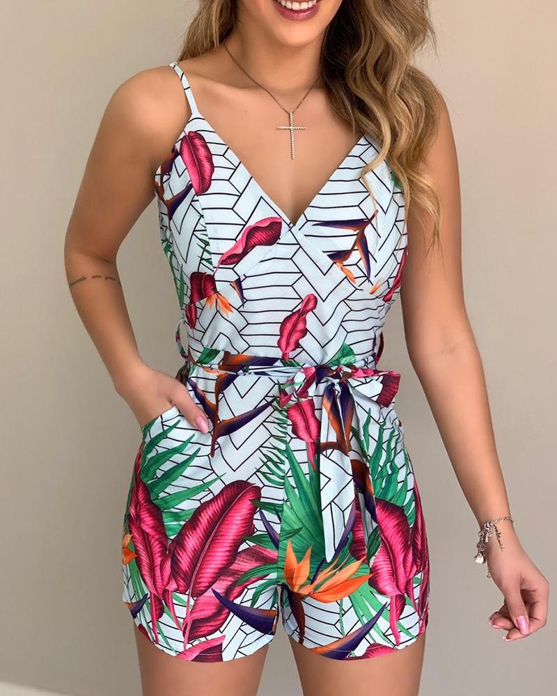 

TropicSal Print paghetti Strap Romper, Light blue