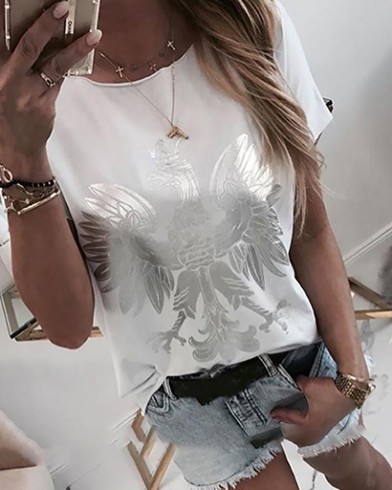 

Print Round Neck Casual T-shirt, White