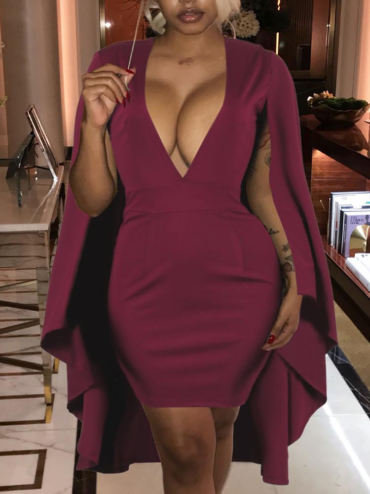 

Solid Plunge Cloak Design Mini Dress