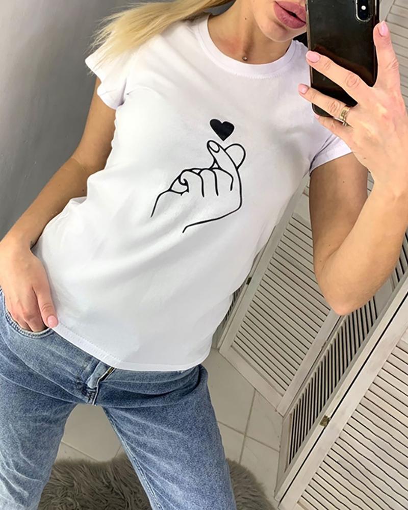 

Round Neck Print Casual T-shirt, White