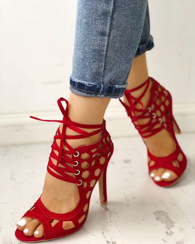 

Sexy Lace Up Hollow-Out High Heels Sandals