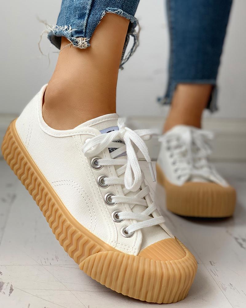 

Eyelet Lace-Up Casual Sneakers, Khaki