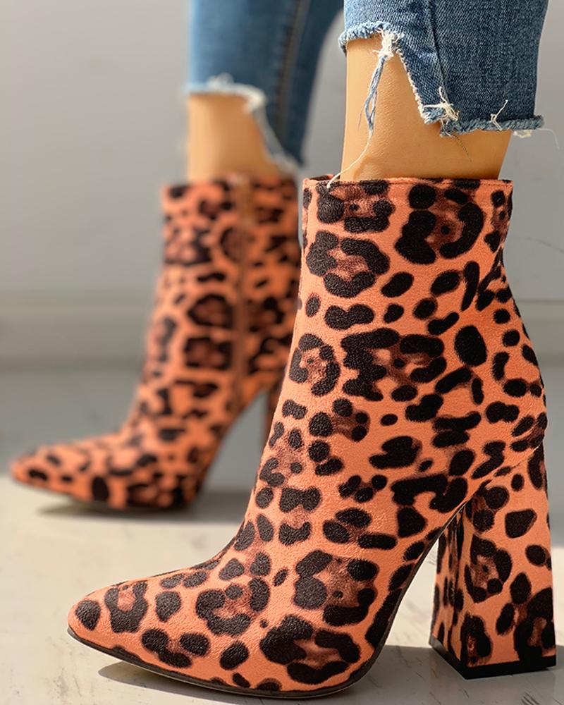 

Suede Chunky Heeled Ankle-Boots, Orange
