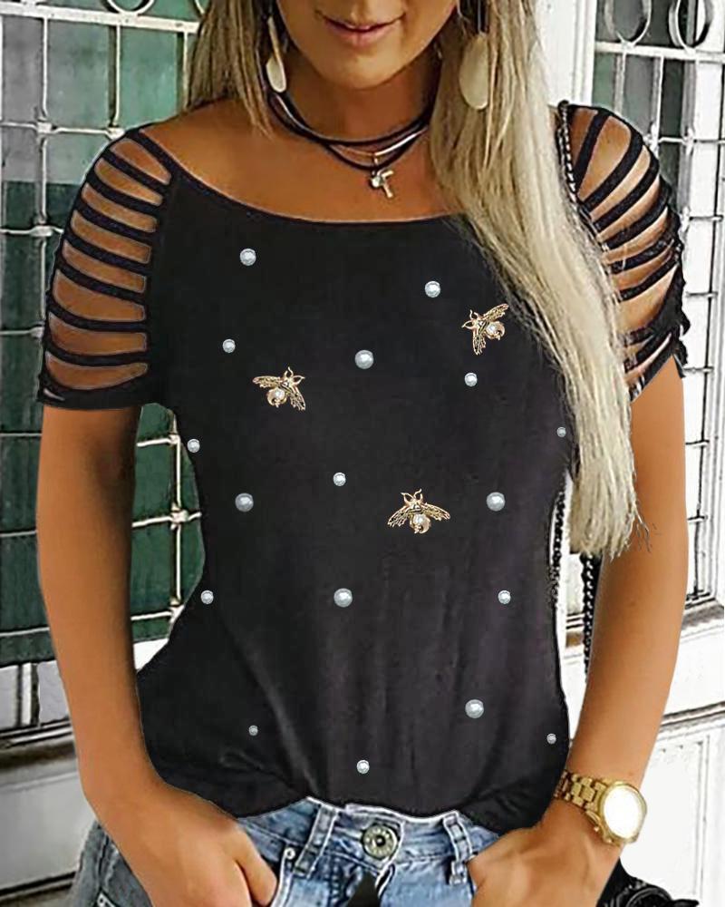

Butterfly Ladder Cutout Tassel Sleeve Blouse, Black