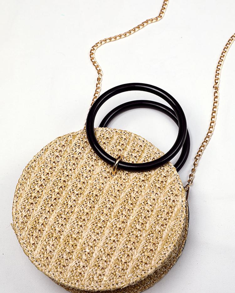 

Round Straw Metallic Chain Crossbody Bag, Yellow