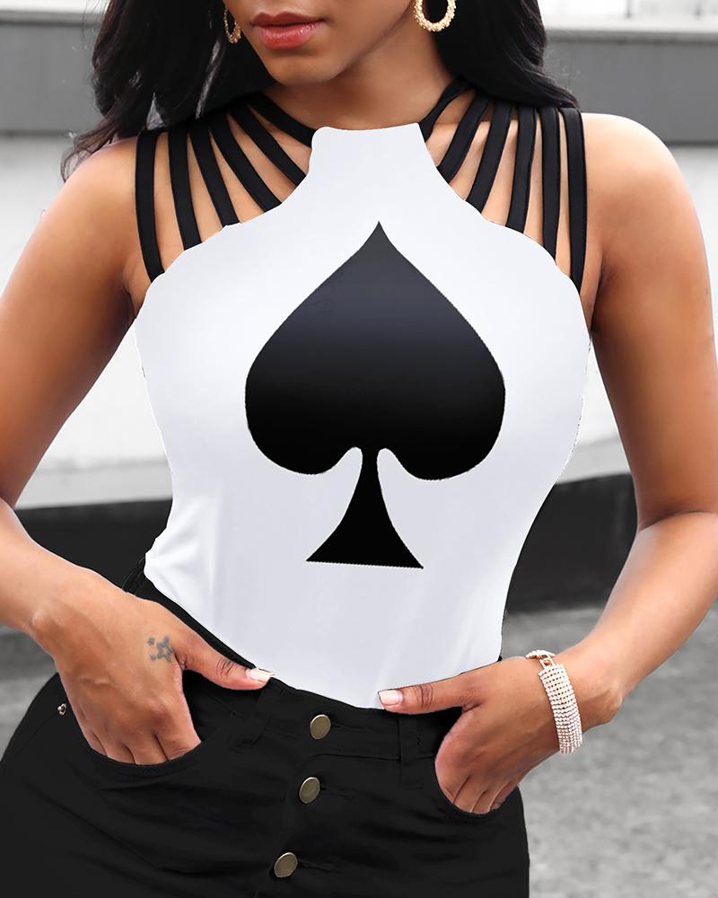 

Poker Print Multi-Strap Sleeveless Top, White