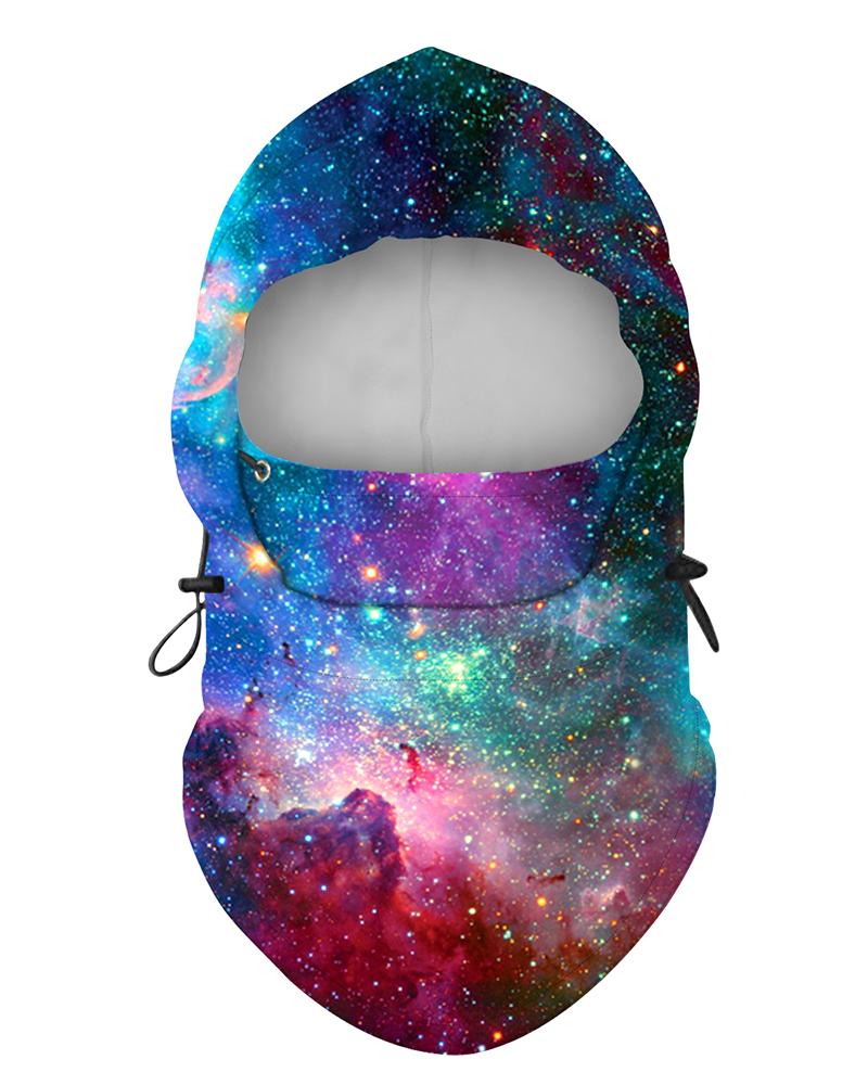 

Starry Sky Print Colorblock Polar Fleece Hood Adjustable Face Bandana, Multicolor