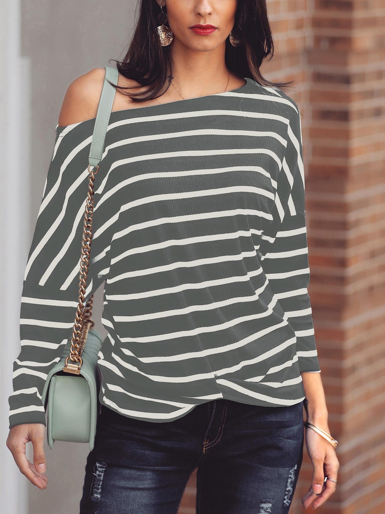 

Striped Knotted Front Causal Blouse, Gray