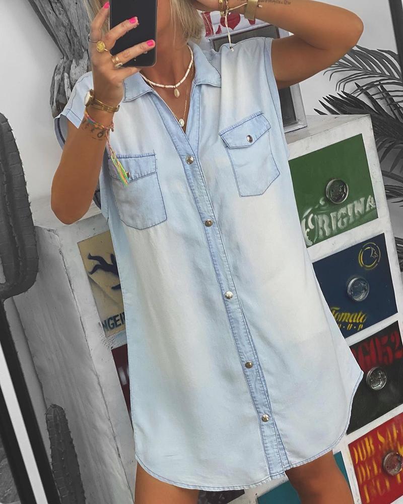 

Button Through Denim Sleeveless Casual Dress, Blue