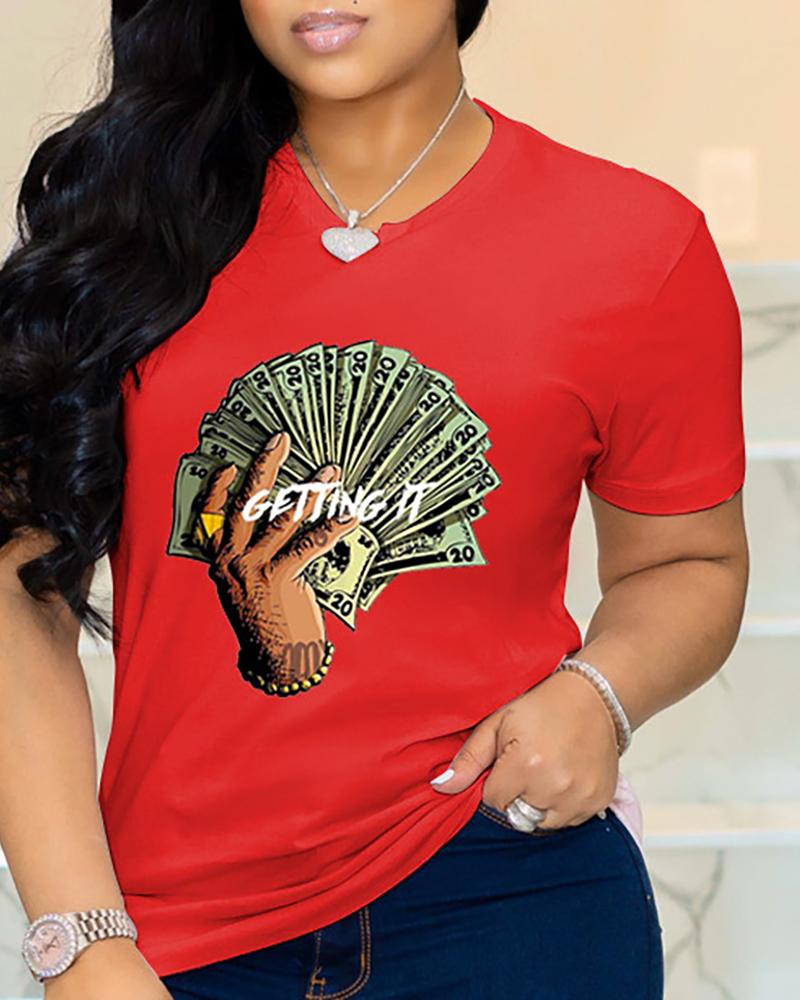 

Letter Slogan Print Short Sleeve Casual T-shirt, Red