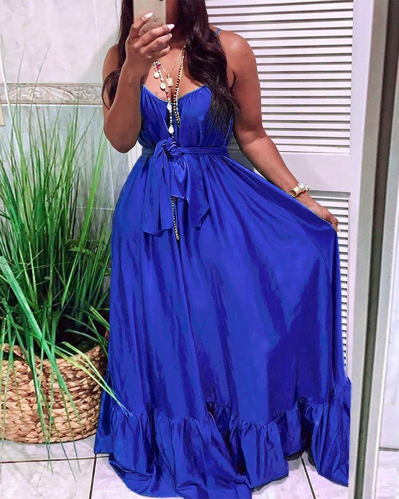 

Spaghetti Strap Tied Detail Ruched Maxi Dress, Blue