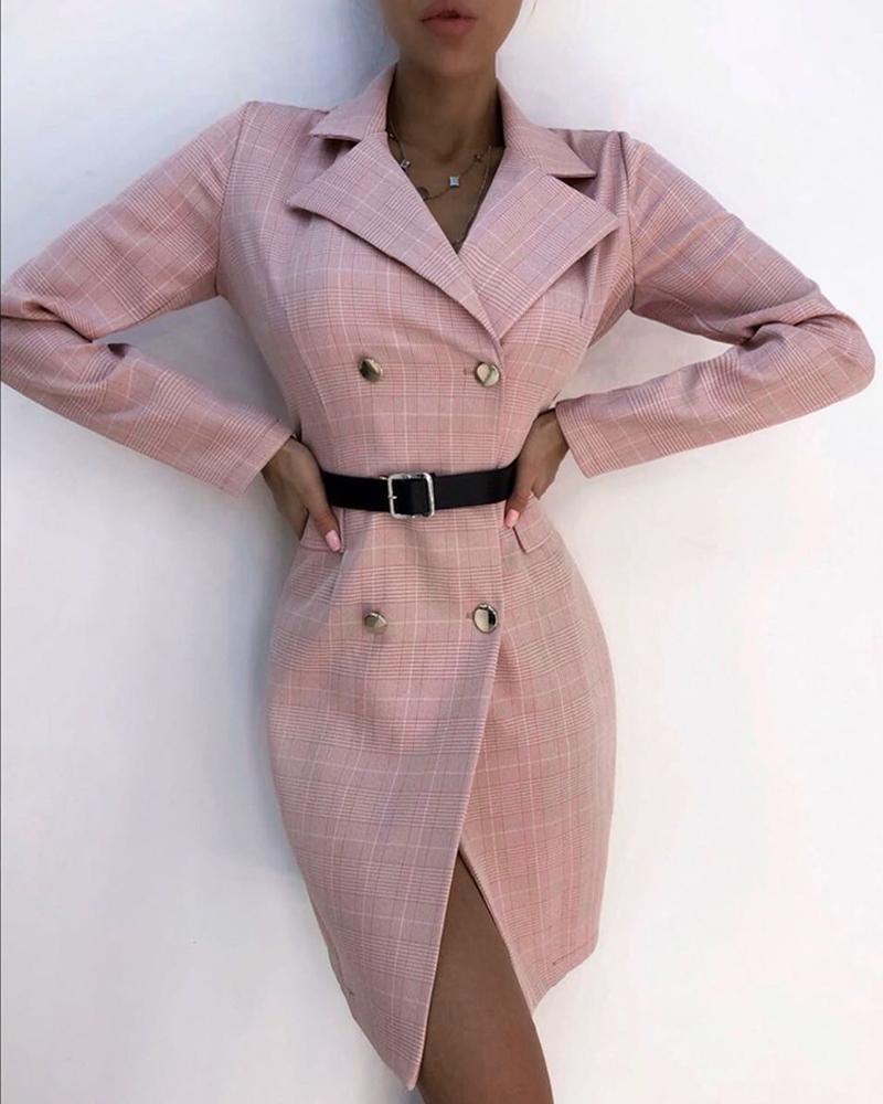 

Grid Long Sleeve Buttoned Blazer Dress, Light pink