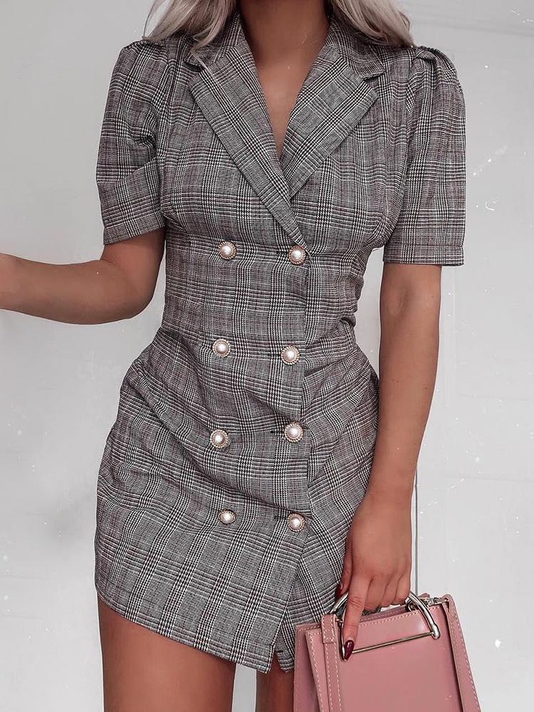 

Plaid Double Breasted Blazer Dress, Gray