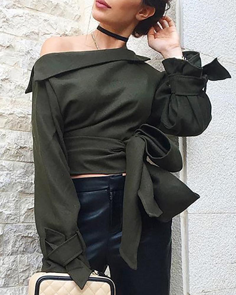 

One Shoulder Bandage Design Blouse, Dark green