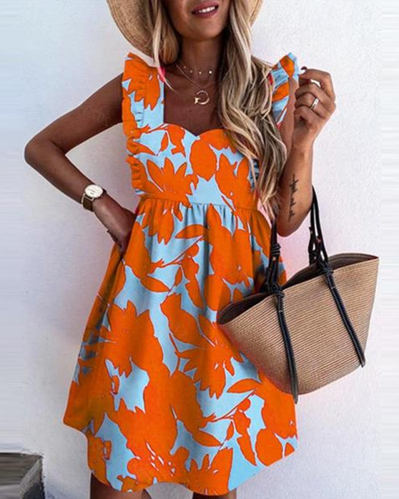 

Square Neck Ruffles Dress, Orange