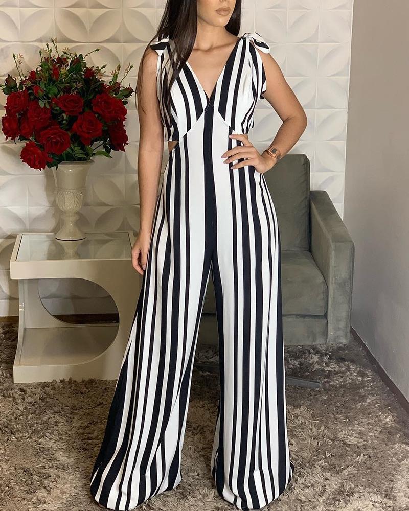 

Striped Tied Shoulder Cutout Detail Jumpsuit