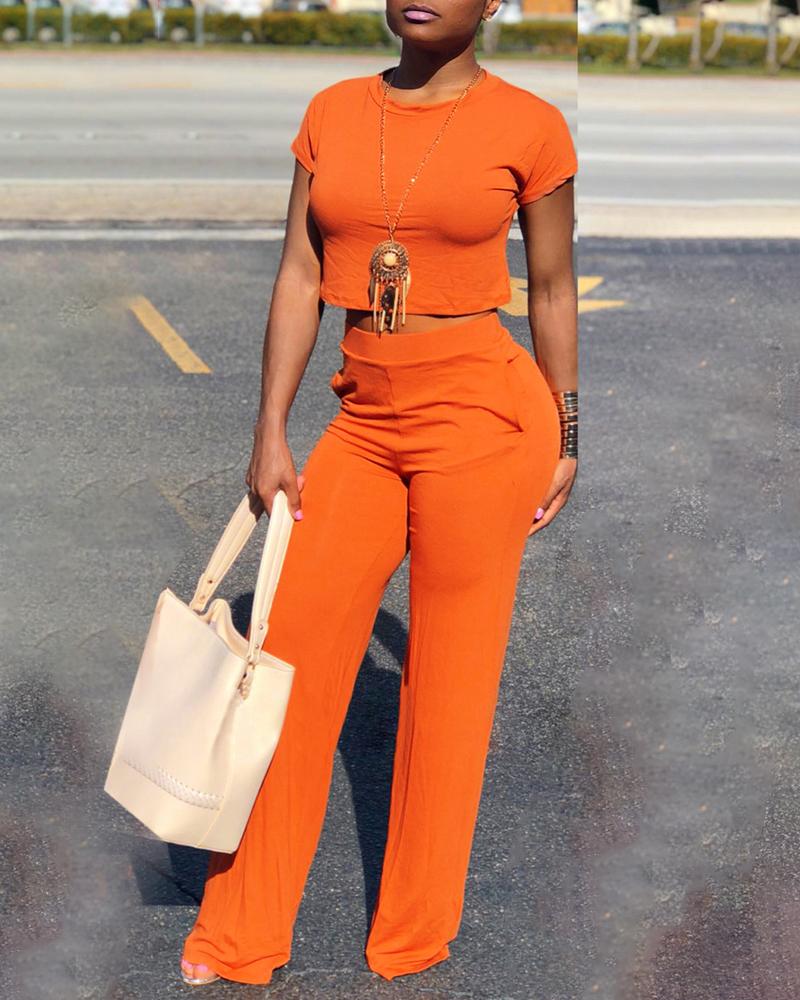 

Short Sleeve Crop Top & Pant Sets, Orange