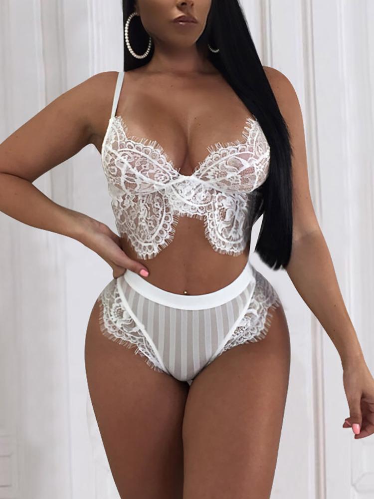 

Solid Lace See Through Eyelash Lingerie Sets