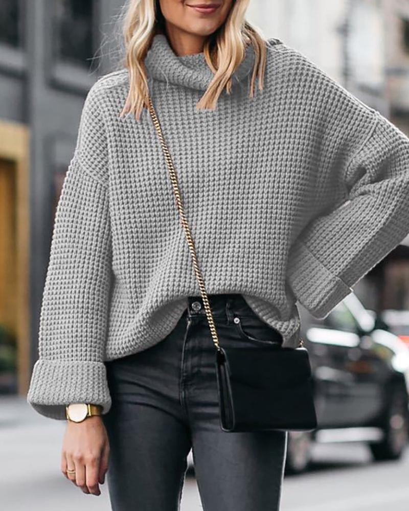 

Plain Long Sleeve Casual Sweater, Gray