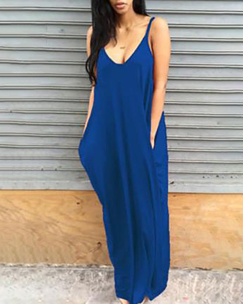 

Spaghetti Strap Baggy Casual Maxi Dress, Blue