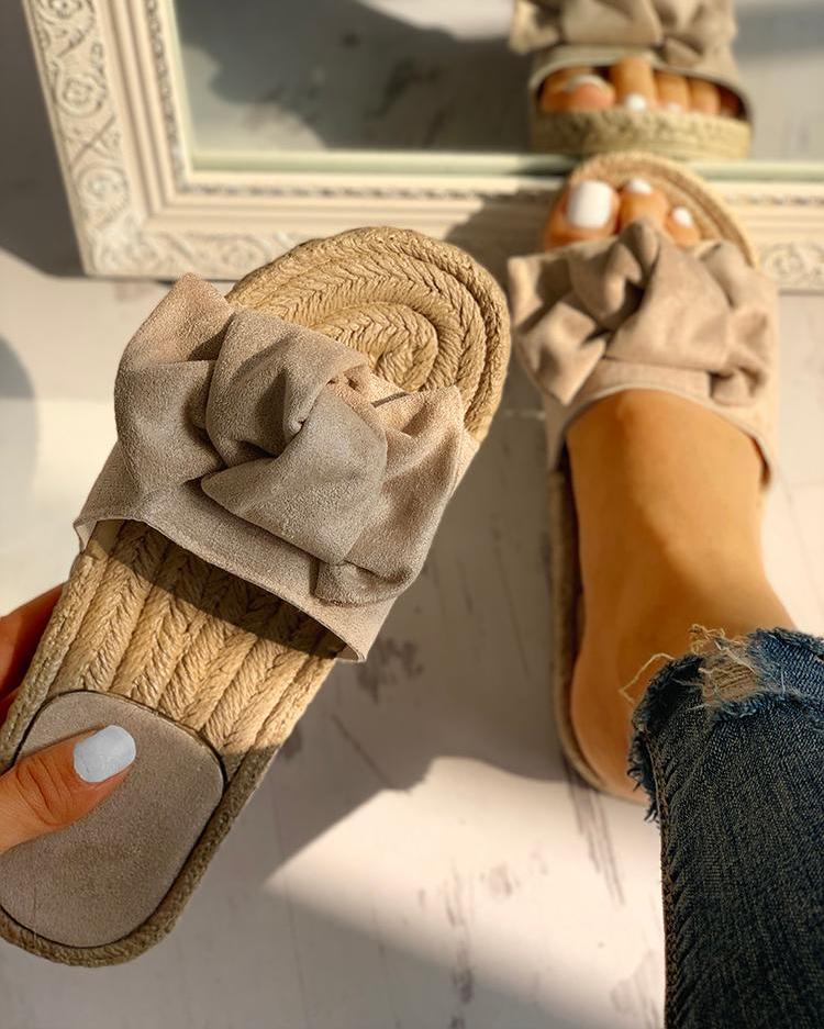 

Bowknot Design Hempen Cord Sandals, Apricot