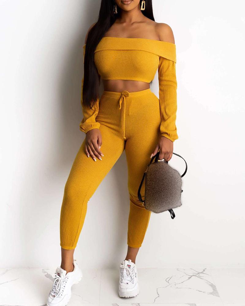 

Off Shoulder Crop Top & Pants Sets, Yellow