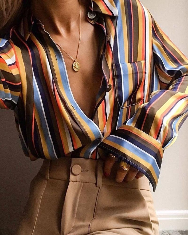 

Long Sleeve Striped Print Casual Shirt
