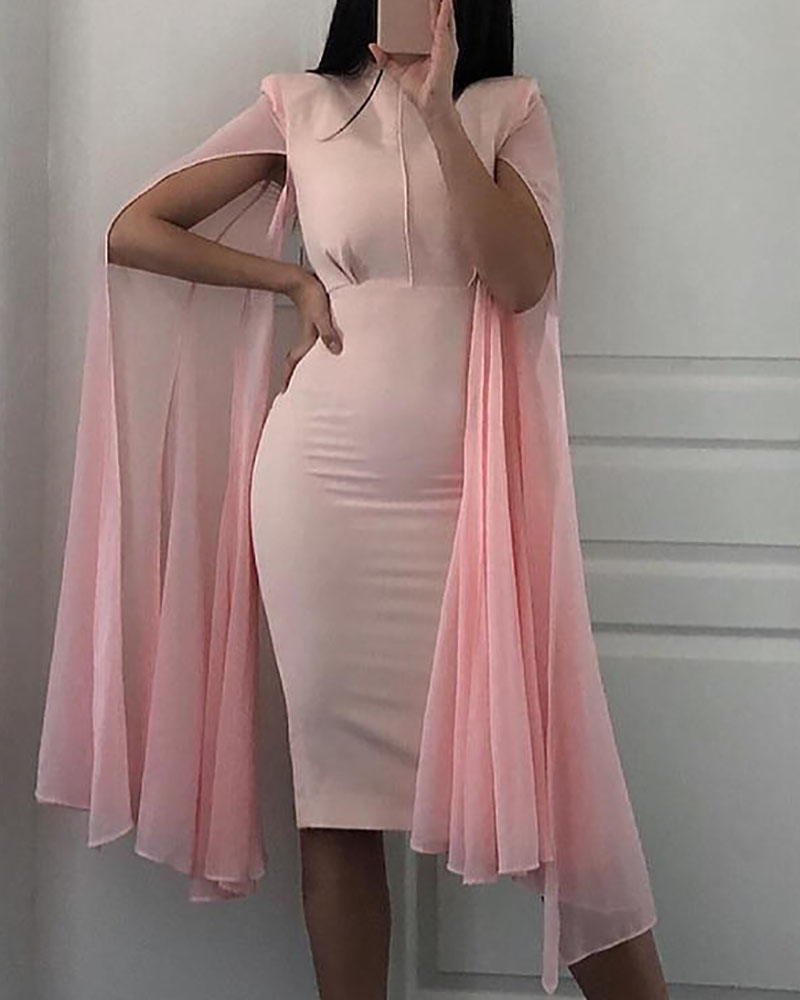 

Mesh Sleeve Cape Design Midi Dress, Light pink