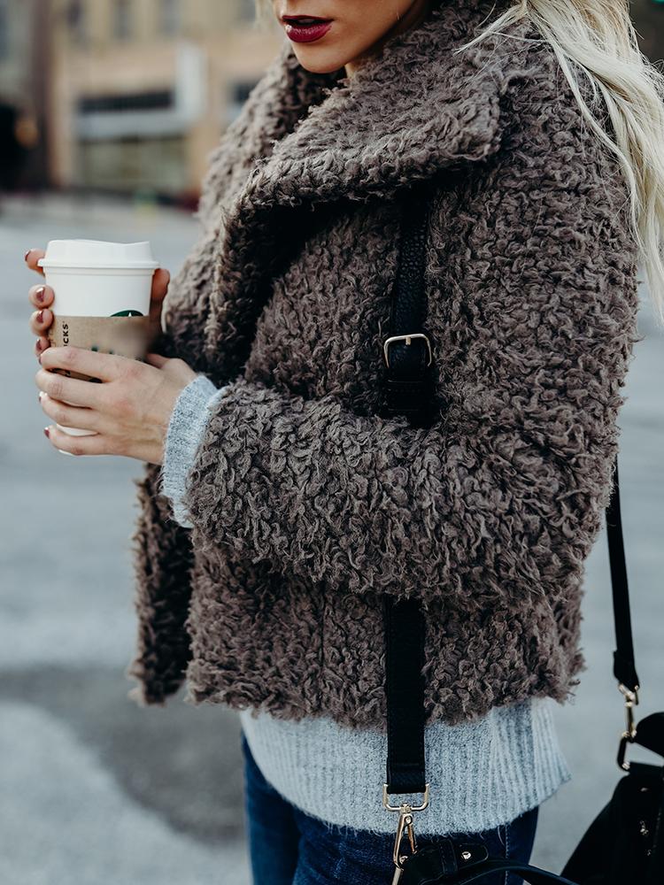 

Autumn Winter Fluffy Jacket, Dark grey
