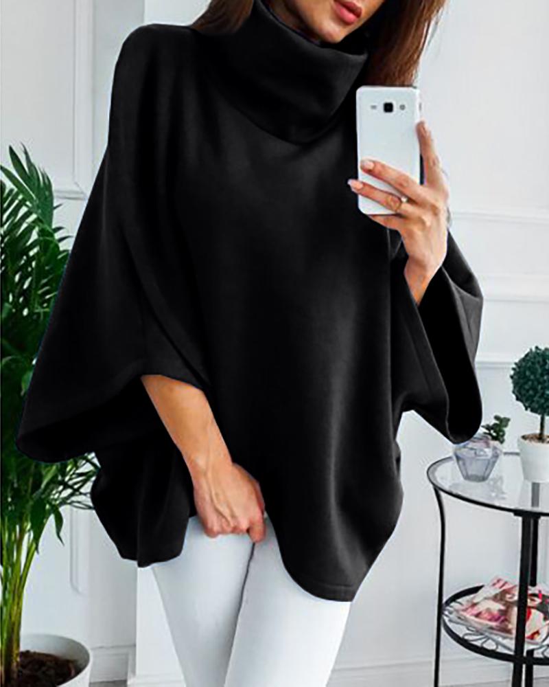 

Solid Batwing Sleeve Casual Sweatshirt, Black