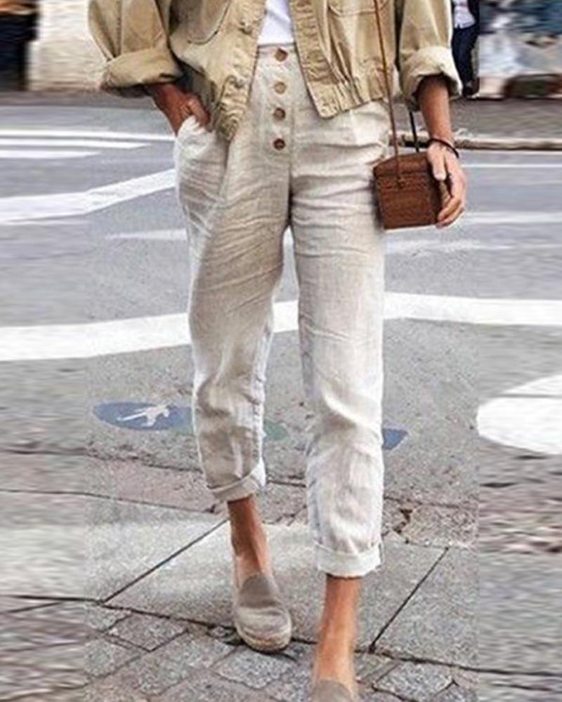 

Button Front High Waist Pants, Yellow