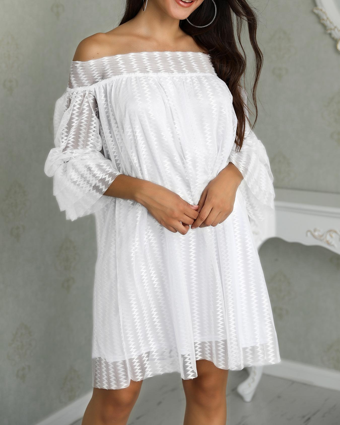 

Off Shoulder Lace Flared Sleeve Casual Dress, Blue;purple