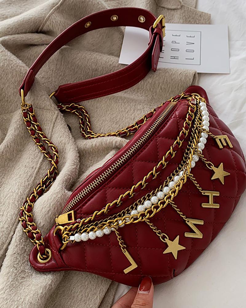 

Letter Chain Decor Zip Front Fanny Pack, Red