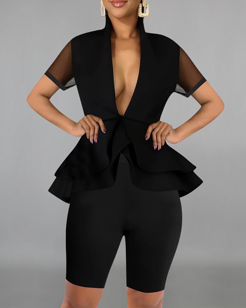 

Ruffles Peplum Top & Short Sets, Black